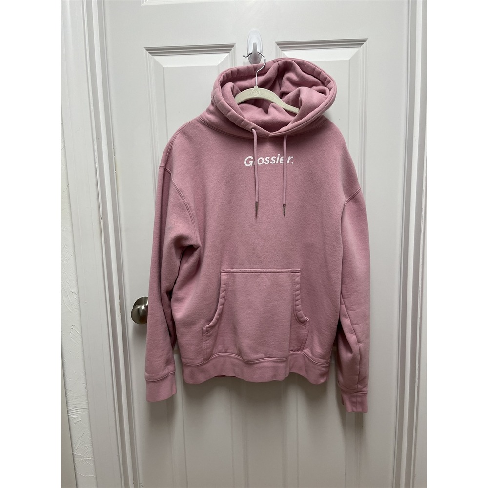 Glossier Hoodie Women's Pink Sweatshirt Pullover Casual Fleece - Medium